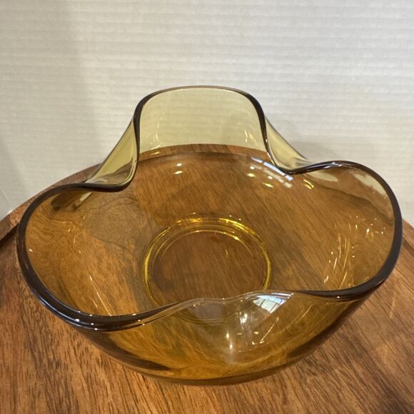 Vintage Amber Glass Folded Edge Dip Bowl MCM Midcentury Modern - Picture 9 of 9